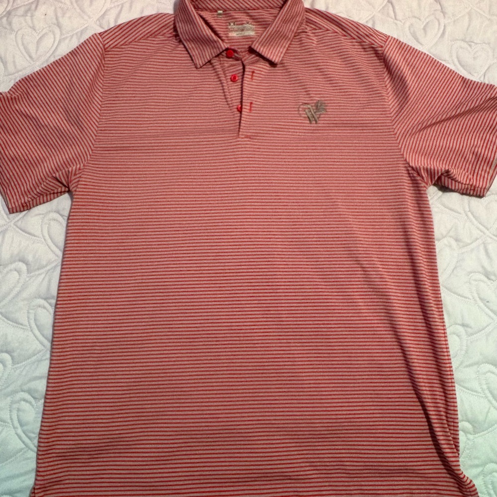 Under Armour Red and White Striped Men's Polo